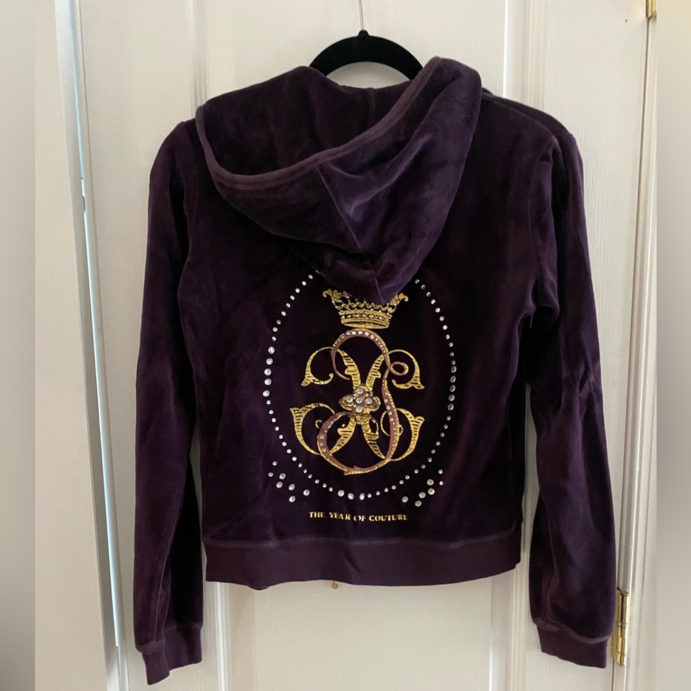 Vintage 2000s Juicy Couture Royal Purple Bomber Jacket with Gold Embellishments
